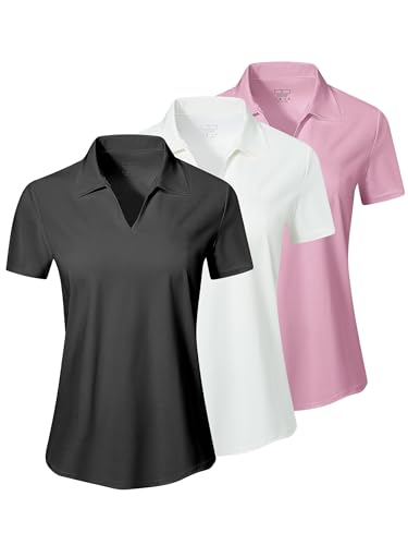 3 Pcs-Womens Polo Shirts Lightweight Short Sleeve Golf Polo Shirt Stylish Casual Tee for All-Purpose Sports & Leisure