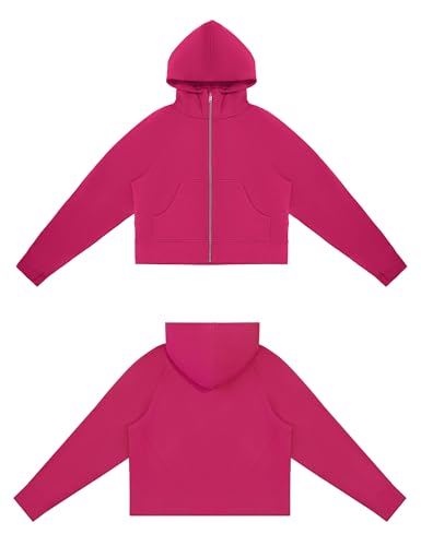 THE GYM PEOPLE Women's Full-Zip Up Hoodies Jacket Fleece Workout Crop Tops Sweatshirts with Pockets Thumb Hole4