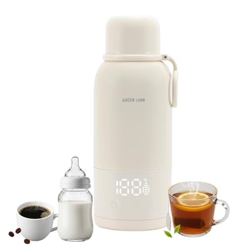 Green Lion Boilix Portable Electric Kettle & Milk Warmer 500ml Travel Water Boiler with 10400mAh Detachable Battery 6-10 Hrs Working Time 37-100C Temp Control 7 Presets USB-C 80W Leak-Proof