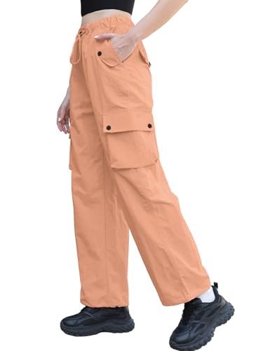 Image of Cromoncent Cargo Pants Girls & Women Parachute Pants Y2K Baggy Rave Clothes Waterproof with Pockets, 6 Years - 3XL