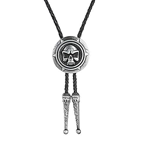 WJCRYPD bolo tie Round bolo tie for Men Cowboy Western Cowgirl Leather Cord zinc Alloy tie Western Cowboy SurongL (Color : Silver)