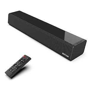 BESTISAN Sound Bars for TV, PC, Gaming, Monitor, 50 Watts Sound Bar with Bluetooth 5.0/HDMI ARC/Optical/Coaxial/AUX/USB Connections, 3 Audio Modes, Bass Adjustable, 16 Inch, Wall Mountable