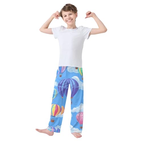 Hot Air Balloon Colorful Print Boys Long Pants Soft Trousers Elastic Waist Kids Lounge Bottoms with Pockets S-XL3