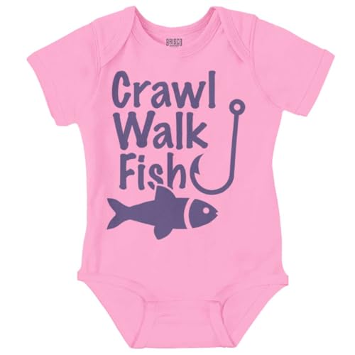 Brisco Brands Crawl Walk Fish Hook Outdoor Lover Baby Romper Boys or Girls Pink 6 Months