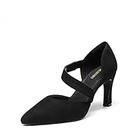 DREAM PAIRS Zapatos de Tacón Alto Clásicos Mujer Zapatos de Salón PU con Correa de Empeine,Size 38,Ante Negro,SDPU2350W