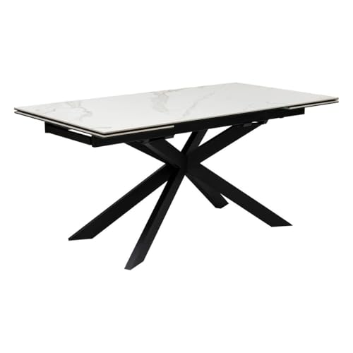 Atmosphera - Table à Dîner Extensible Boot Blanc Effet Marbre - 6 à 10 Places - Verre Trempé et Céramique - Déperlant Résistant - Mobilier pour Salon,...