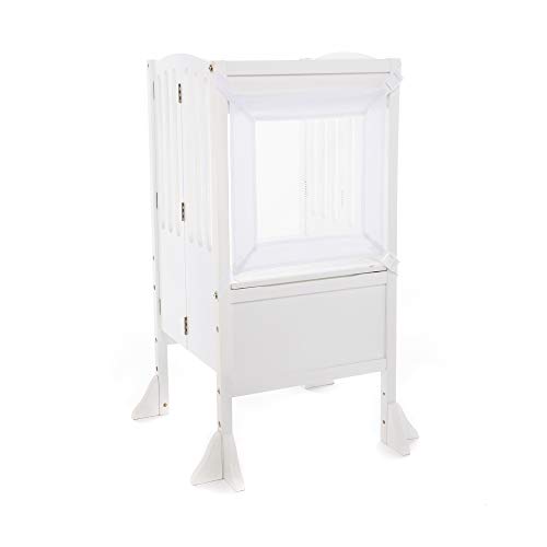 Guidecraft Contemporary Kitchen Helper Stool - White W/Keeper and Non-Slip Mat: Adjustable Height Wooden Baking Tower, Folding Step Stool for Toddlers, Little Kids Learning Furniture