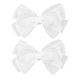 5.5-Inch Organza Double Hair Bows Alligator Clips Hair Accessories for Girls Toddler Kids Children Teens -White