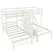 KOTEK Triple Bunk Bed with Stairs, Twin Over Twin & Twin Bunk Bed Frame with Guardrail & Storage, Wooden Bunkbeds for 3 Kids Teens, No Box Spring Needed (White)