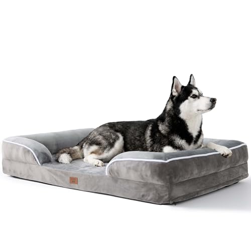 Orthopedic-Dog-Bed-with-Gel-Memory-Foam-Large-Dog-Couch-Waterproof-Pet-Sofa-with-Removable-Washable-Cover-Non-Slip-BottomIndoor-Road-Trip-CertiPUR-US-PetsBed-41x27x65-in-Grey Orthopedic Dog Bed with Gel Memory Foam, Large Dog Couch Waterproof Pet Sofa with Removable Washable Cover, Non-Slip Bottom,Indoor & Road Trip, CertiPUR-US PetsBed, 41x27x6.5 in Grey - Image 1