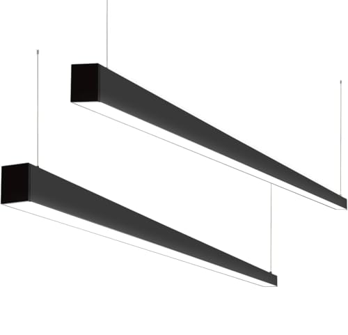 8FT LED Linear Light Fixture,Up & Down Pendant Light, 100/80/60W Selectable,3000K/4000K/5000K CCT,Dimmable Commercial & Residential Ceiling Light for Shop,Office,Garage,School–ETL (Black, 2 pack)
