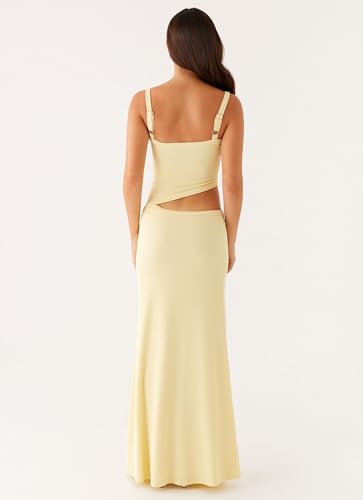 Image of NUFIWI Women Bodycon Spaghetti Strap Cutout Maxi Dress Hollow Sexy Fitted Dresses Sleeveless Stretch Slip Long Dress