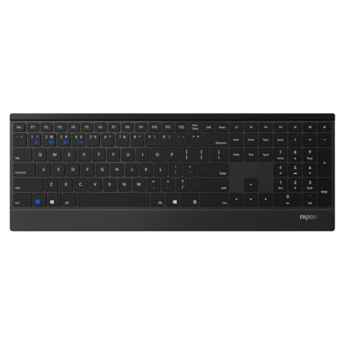 Rapoo 9500M kabelloses Tastatur-Maus Set Wireless Deskset 1600 DPI Sensor 12 Monate Batterielaufzeit flaches Aluminium Design DE-Layout QWERTZ PC & Mac - schwarz