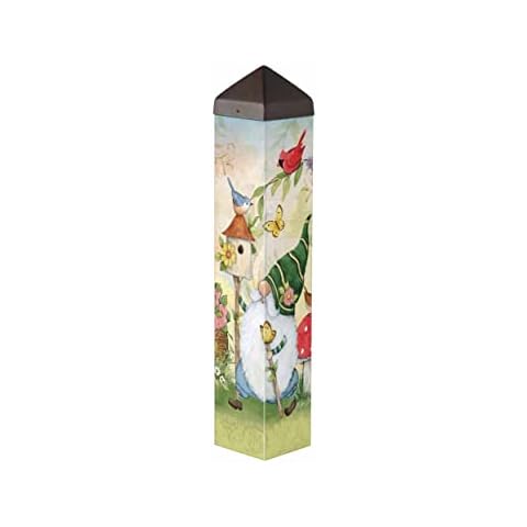 Studio M Birdhouse Gnome Art Pole Outdoor Decorative Garden Post, Made in USA, 20 Inches Tall, Multicolor Vinyl Cover