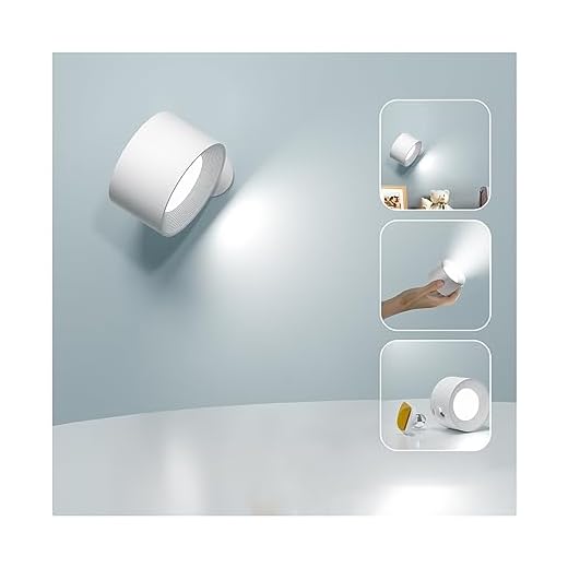 Feallive Lámpara de pared LED, Apliques Interior 1 Pcs puerto de carga USB, Control táctil 3 niveles de brillo temperatura de 3 colores Focos de pared libremente giratorio luces (Blanco)