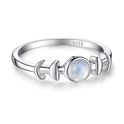 Angol Genuine Moonstone Ring Sterling Silver Moon Phase Ring Triple Goddess Moonstone Statement Band Finger Minimalist Ring For Women Girls With Gift Box #TOP1