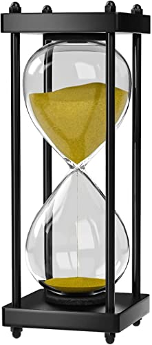 Image of Hourglass 60 Minute Sand Timer: Large 10 inch Wooden Sand Clock (Yellow Sand) Nautical Handmade Hourglass 60 Min