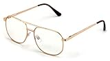 V.W.E. Metal Clear Len Glasses - Big Lens Spring Hinge Square Fashion Gold Gunmetal (Gold)