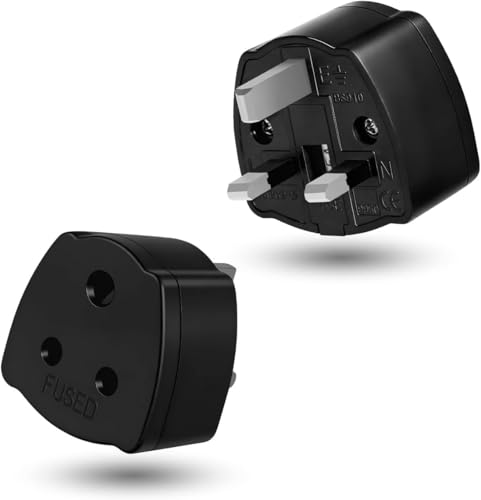 2-PACK Indian to UK Plug Adapter SHUOMAO 3 Pin Indian to UK Plug Adaptor India/Pakistan/Sri Lanka to UK Converter Plug Travel Adaptor with 5A Fuse for Type D Appliance Black