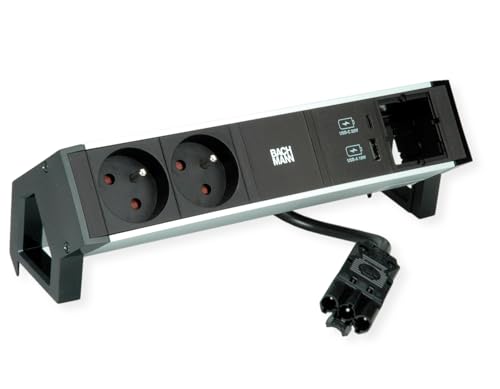 BACHMANN DESK2 ALU Black 2xUTE boîtier multiprise de table USB A C 22W GST18