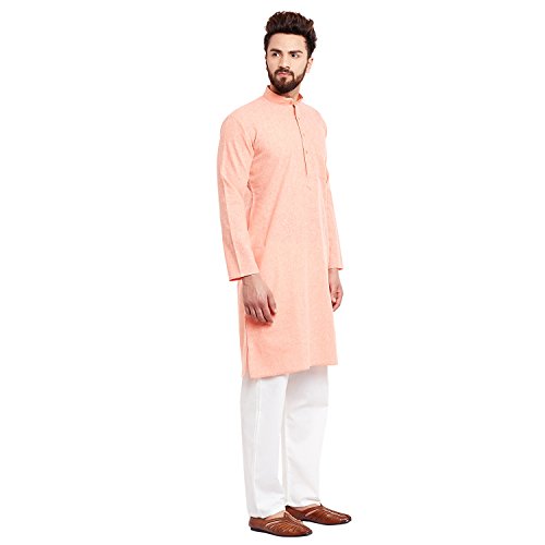 Pijama Kurta de lino algodón naranja hombre ropa tradicional 3