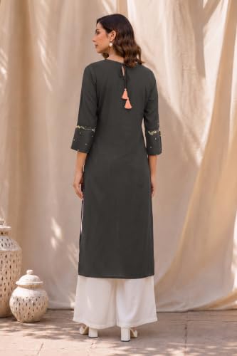Image of MIRCHI FASHION Women's Straight Fit Rayon Sequins Embroidered and Polka Dots Printed Kurti Only