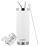 DRINCO - 20 oz Stainless Steel Tumbler | Double Walled Vacuum Insulated Mug With Lid, 2 Straws, For Hot & Cold Drinks (20oz, 20oz Arctic White)