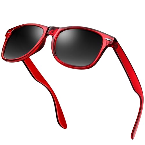 KANASTAL Gafas de Sol Rojas Negras Mujer y Hombre Polarizadas Cuadradas Retro Vintage Pasear Verano Protección UV400 Sunglasses Red - Rojo Montura Negras Lentes