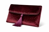 EasyThings Bolso de mano tipo clutch de terciopelo burdeos con borla malva – elegante y suave