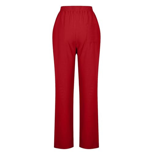 Womens Casual Pants Drawastring High Rise Straight Leg Full Length Pant Solid Color Slim Comfy Trousers with Pockets3