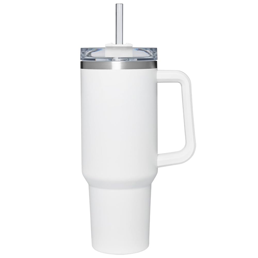 HOMIONE-Elevate Your Everyday 1200 ml Stainless Steel- White Insulated Tumbler with Lid & Straw – Double Wall Vacuum, Keeps Drinks Hot & Cold, Leak-Resistant, BPA-Free – Fits Most Cup Holders