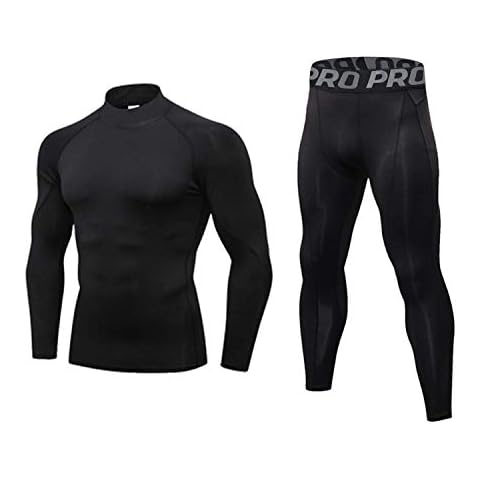 Men's Thermal Underwear Set Top Base Layer & Trousers Winter Ski Mountain Cycling Motorcycle Underwear - Black - M Cover