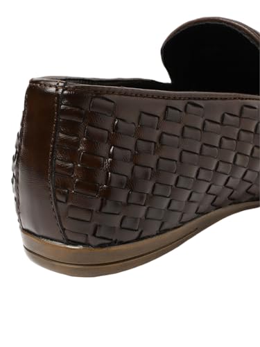 Image of San Frissco Leather Basketweave Handcrafted Leather Slip-Ons Regular Styling Cushioned Footbed|Comfortable Fashionable Stylish Flexible for Men