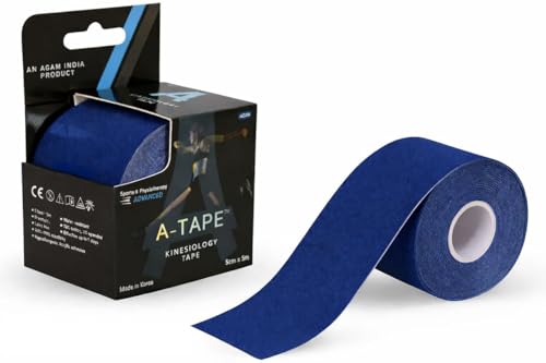 Image of A-Tape Kinesiology Tape 5Cm x 5MTR Roll | Cotton Waterproof Elastic Sports Tape for Muscle Support, Pain Relief, Injury Recovery, Physiotherapy & Joint Stability (Made in Korea) (Color-Navy Blue)