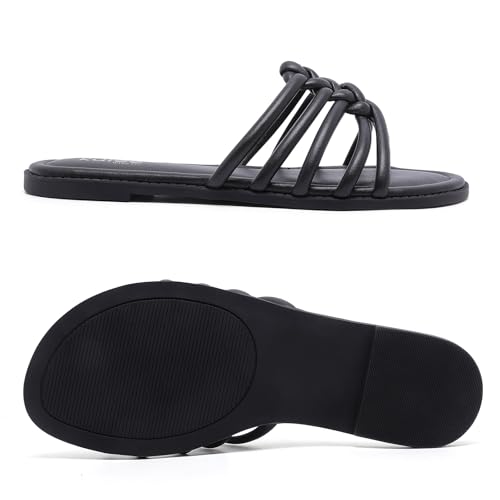 Image of Ruiee Wide Width Sandals for Women, Summer Flat Slides Casual Braided Wide Feet Sandal Comfort Slip on Sandals Open Toe Beach Shoes for Women.