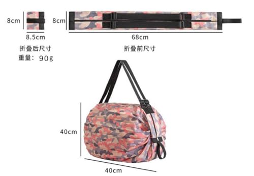 Foldable travel bag, one shoulder portable, thick and large size for grocery shopping, lightweight and durable, large capacity design, multi-purpose storage bag (powder camouflage)4