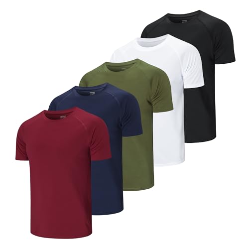 Cimic 5er Pack Sport Tshirts Herren Funktionsshirt Sportshirt Herren Kurzarm T Shirt Atmungsaktive Trainingsshirt Männer Fitness Gym Laufshirt Wandershirt Men Set 510 Black White Green Navy Red XL