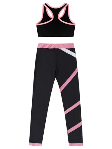 Kid Girls 2 Pcs Dance Outfits Sports Bra Dance Crop Tank Top Athletic Leggings Set Gymnastics Tracksuit4