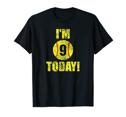 Funny I'm 9 Today Girls Fastpitch Softbol Cumpleaños Camiseta