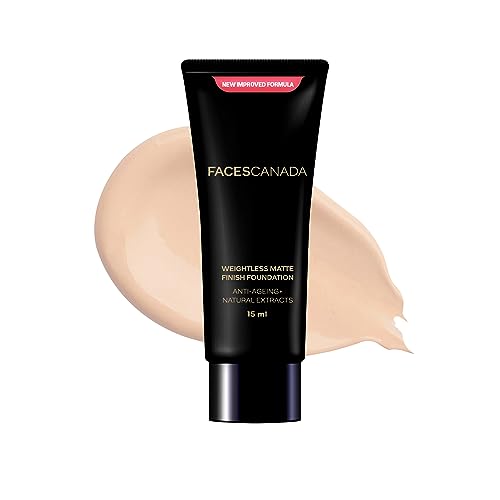 FACES CANADA Weightless Matte Finish Foundation – Beige, 15ml | Lightweight | Natural Finish | Anti-Ageing | Non-Clog Pores | Enriched With Olive Seed Oil, Grape Extract, Shea Butter
