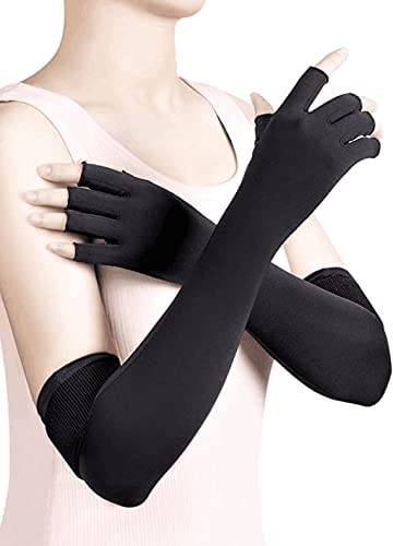 Thx4COPPER Long Arthritis Gloves with Adjustable Strap - Highest Copper Infused - Extra Long Fit Glove for Women & Men, Computer Typing, RSI, Carpal Tunnel, Joint Pain and Support Wrist Hands 1 Pair