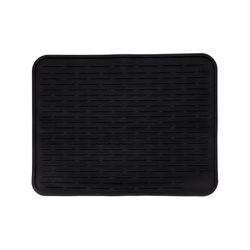 Large Silicone Dish Drying Mat for Kitchen Counter or Under Sink, 16' x 12' Large, Waterproof Pet Feeding Mat, Water Bowls, Under Drying Racks for Dishes, Coffee Bars, Bar Mats (Black)…