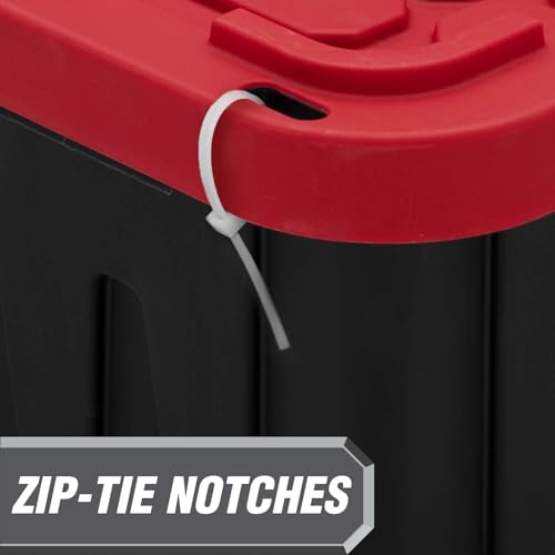Image of 27 Gallon Heavy Duty Plastic Storage Bins with Lids, Black & Red (2) | Stackable large capacity plastic totes ideal for garage storage, household organization and moving supplies storage