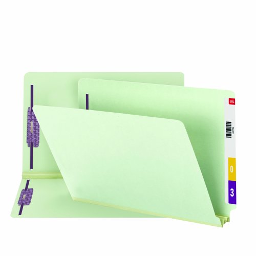 Smead End Tab Pressboard Fastener File Folder with SafeSHIELD Fasteners, 2 Fasteners, 2" Expansion, Legal Size, Gray/Green, 25 per Box (37715)