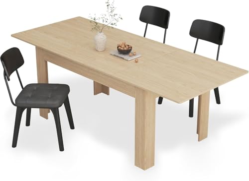 jiteentarou 59" to 86" Extendable Dining Table for 6 8 10 People, Rectangular Indoor Wooden Expandable Dinner Tables, Farmhouse Large Kitchen Dining Table for Home,Oak