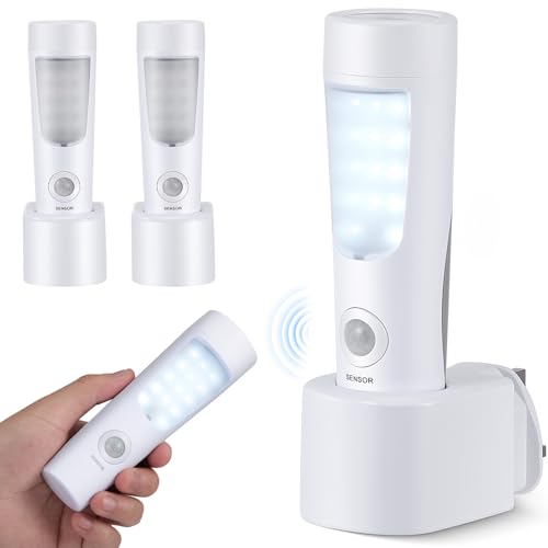 2 Pack Plug in Motion Sensor Night Light 4 in 1 Emergency Light with Rechargeable Base Bright Power Failure Light Portable Emergency Torch Plug in Night Light for Hallway Stairs Nursery Bedroom