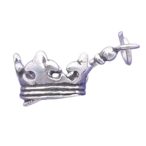 Sterling Silver 3D Crown With Scepter Charm Queen Princess Jewelry Making Supply For Charm Pendant Bracelet - Charm Crazy