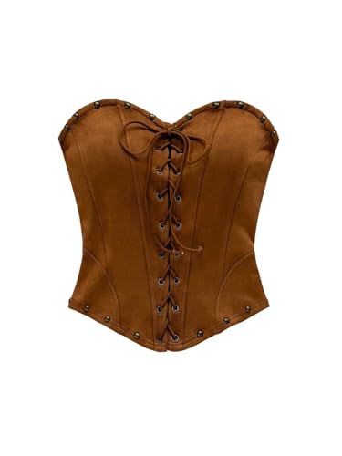 SOLY HUX Women's Faux Suede Tube Tops Lace Up Strapless Sleeveless Bandeau Summer Going Out Corset Crop Top