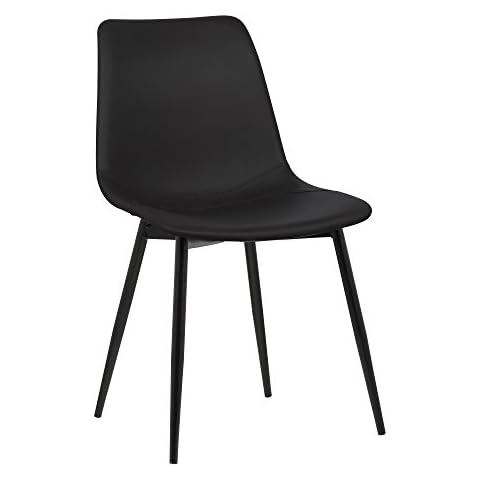 Armen Living Monte Mid Century Modern Dining Accent Chair for Table Kitchen Desk Vanity in Black Faux Leather with Black Metal Legs Cover