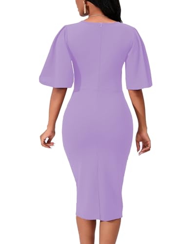 Image of Bdwinz Women's Basic Bodycon Ruffle Flared Short Sleeve Pencil Midi Dress